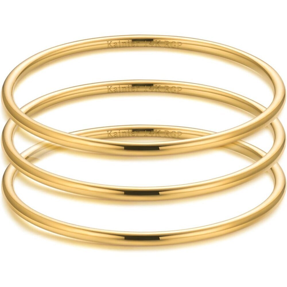 14K Gold Plated Stainless Steel Thin Stackable Bangle Bracelet for Women